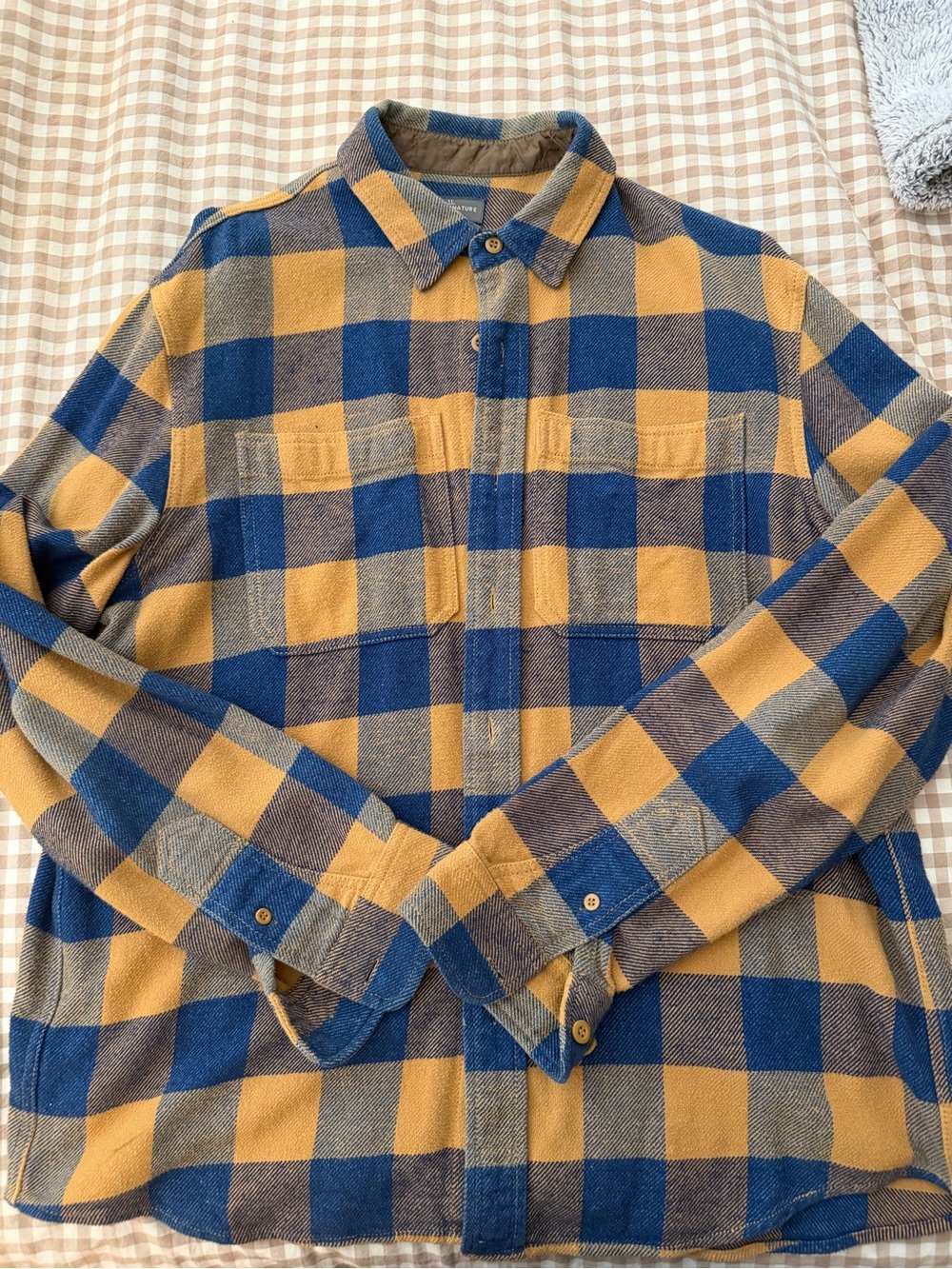 L.L. Bean Men's Blue & Mustard Plaid Button-Down Shirt